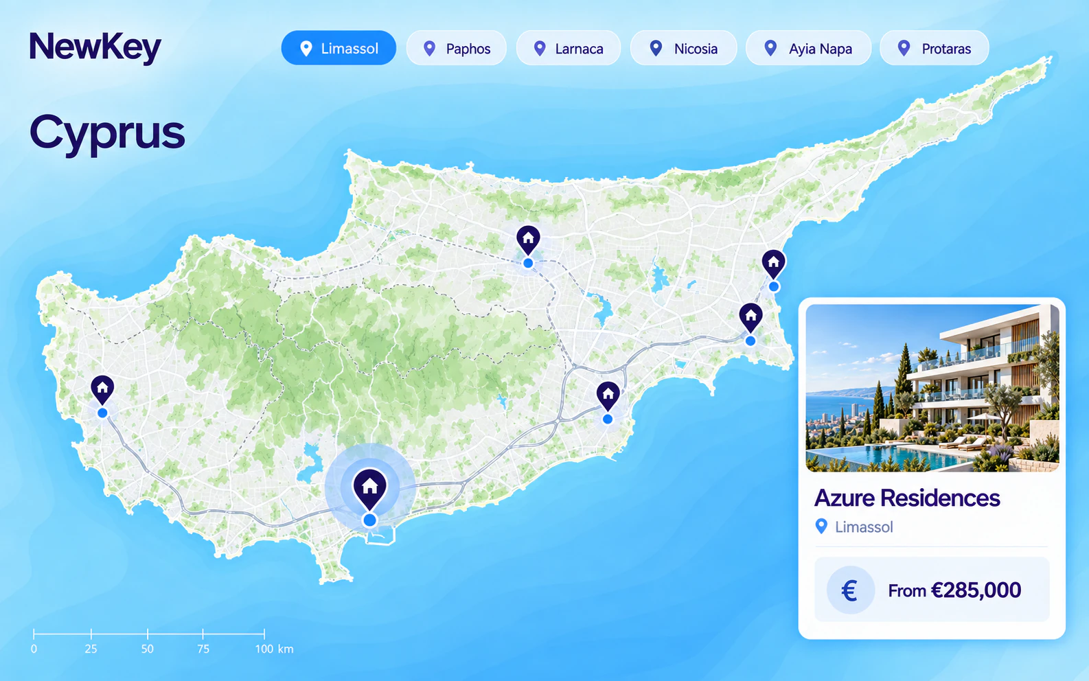 Interactive Cyprus property map on NewKey.cy