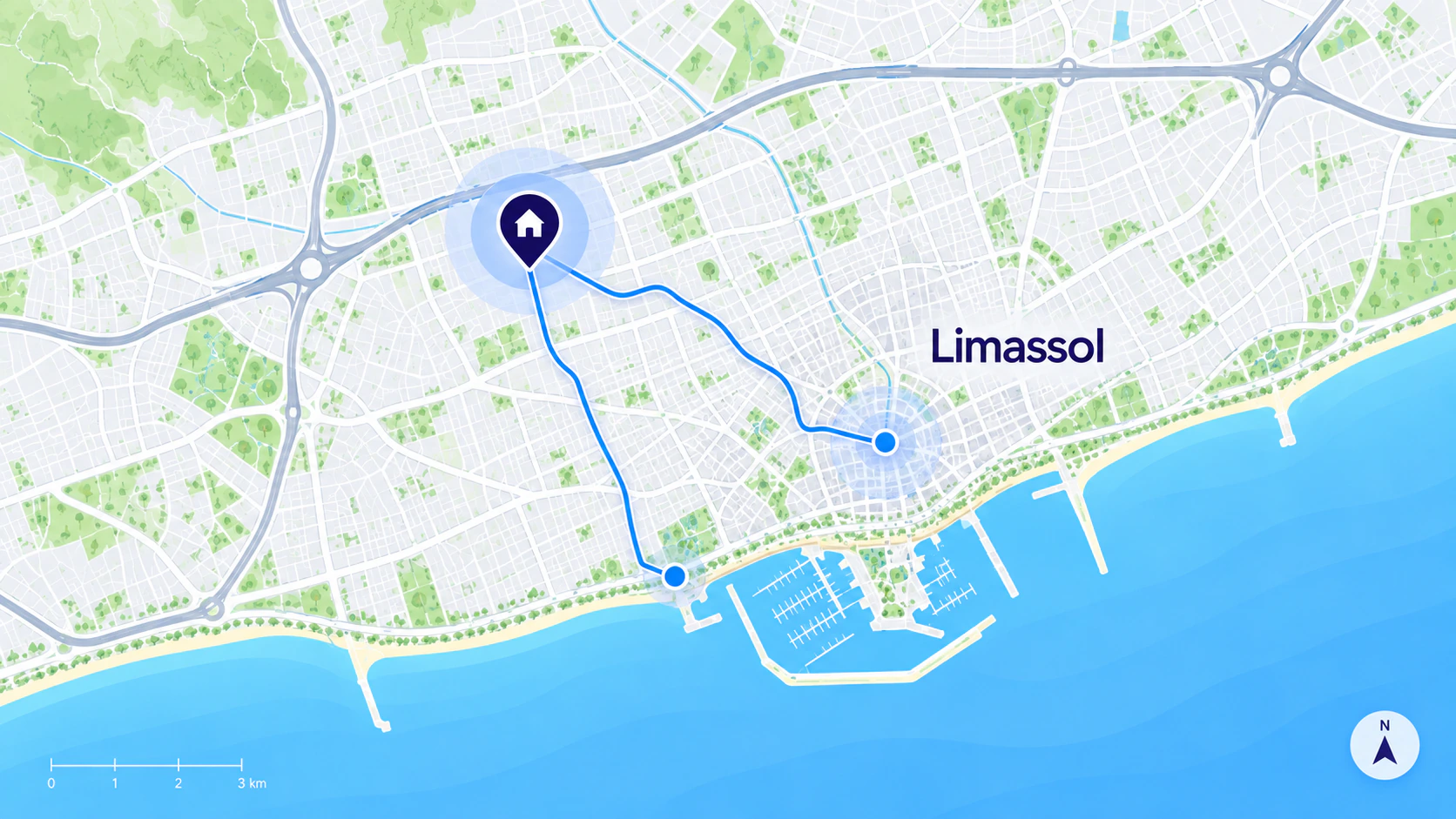 City map showing a NewKey development in Limassol